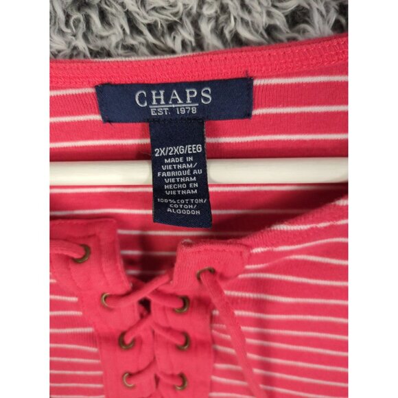 CHAPS RALPH LAUREN Stripe Tie Neck Top Womens Size 2X Coral Nautical Long Sleeve - Picture 5 of 8